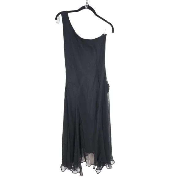 Sue Wong Womens Slip Dress Black Silk Rosette Midi Peasant Vtg 90s Y2K Fairy 14 - Picture 2 of 12